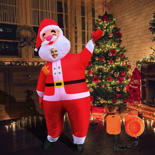 Aufblasbares Weihnachtskostüm, Aufblasbare Weihnachtsmänner für Erwachsene Aufblasbarer Alter Mann zu Weihnachten Aufblasbar Kostüm Batteriebetrieben für Weihnachten Halloween Anziehparty von Aisny