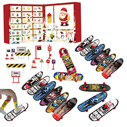 Aisyrain 2023 Adventskalender Finger Skateboard, 2 Box Weihnachten Hand Skateboard Spielzeug Adventskalender, Kreative Fingerboard Spielzeug, Fingerspitzen Bewegungs Gastgeschenke für Jungen Mädchen von Aisyrain