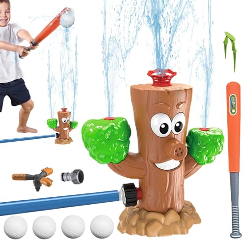 Aisyrain Baseball-Wassersprinkler, Wassersprühsprinkler Baseball - Baumstumpf-Design-Garten-Rasen-Spiel,360 Grad drehbarer Sprühwassersprühsprinkler Baseball für Kinder ab 3 Jahren und Mädchen von Aisyrain