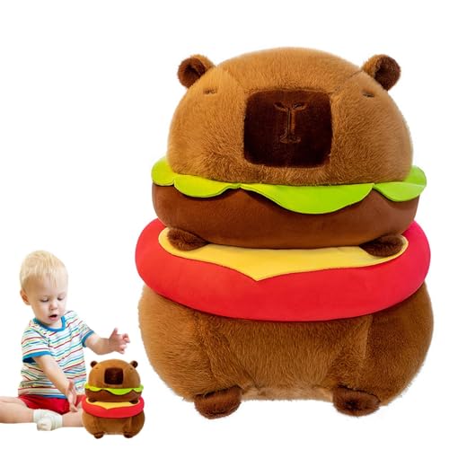 Aisyrain Capybara Burger Plüsch,Gefülltes Capybara Plüschtier - Burger Capybara Plüschtier | Sofa-Dekoration, Raumdekoration, umarmbares, süßes Stofftier-Plüschtier für Kinder von Aisyrain