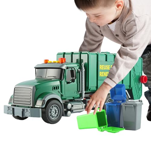 Aisyrain Müllwagen-Spielzeug,Realistischer Müllwagen mit Ton und Licht - Reibungsbetriebenes Spielzeug für große Müllwagen im Maßstab 1:12, Müllwagen mit Mülleimern und Abfallmanagement von Aisyrain