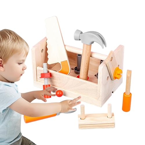 Werkzeugset für Kinder, 16-teiliges Konstruktionsspielzeug aus Holz, Werkzeug Koffer Kinder, Werkzeugkasten Lernspiele, Tragbares Montessori Spielzeug für Junge Mädchen von Aisyrain