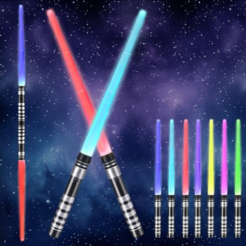 2 Stück Laserschwert Kinder, 7 Farben Lichtschwert mit Kampf Soundeffekten, 2 in 1 Retractable Lichtschwert Duell Lightsaber für Kinder Erwachsene Geschenk Halloween Weihnachten Cosplay von Aitsite