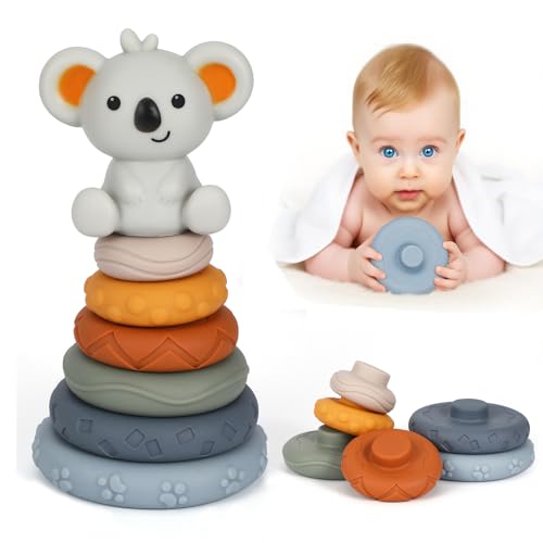 7 Stück Stapelspielzeug mit Ringen, Stapelturm Squeeze Zahnen Babyspielzeug mit Koala Früherziehung Spielzeug Geschenke für 6 12 18 Monate Baby Kleinkind Jungen Mädchen Montessori Spielzeug von Aitsite