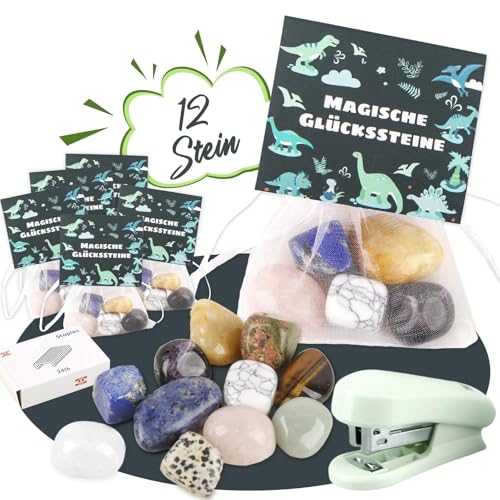 Aitsite 12 Set Glückssteine für Kinder Mitgebsel Kindergeburtstag Glücksbringer Steine Mitbringsel Kindergeburtstag Silvester Mitgebsel Magische Mutstein für Kinder (Dinosaurier) von Aitsite