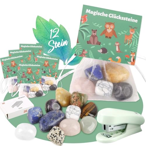 Aitsite 12 Set Glückssteine für Kinder Mitgebsel Kindergeburtstag Glücksbringer Steine Mitbringsel Kindergeburtstag Silvester Mitgebsel Magische Mutstein für Kinder(Dschungeltiere) von Aitsite