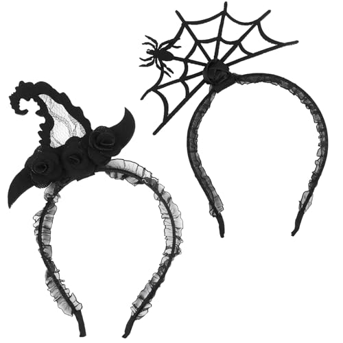 Aitsite 2 Stück Schwarz Halloween Haarreifen, Spinnen Haarreif Hexen Haarreif für Damen Herren Kinder, Erwachsene Hexen Haarreifen Vampir Spinnen Stirnband für Halloween Kostüm Fasching Party Cosplay von Aitsite