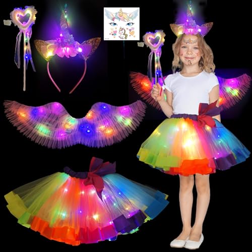 Aitsite Einhorn Flügel Kostüm Kinder, Leuchtende Kinder Einhorn Kostüm, LED Tutu Tüllrock Einhorn Kostüm Mädchen, Tutu Rock mit Einhorn Headband, Einhorn Kostüm für Karneval und Cosplay Party Aitsite Einhorn Flügel Kostüm Kinder, Leuchtende Kinder Einhorn Kostüm, LED Tutu Tüllrock Einhorn Kostüm Mädchen, Tutu Rock mit Einhorn Headband, Einhorn Kostüm für Karneval und Cosplay Party von Aitsite