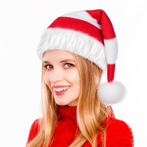 Aitsite Farbkollision Weihnachtsmütze, Weihnachts Haube Erwachsene, Nikolausmütze Plüsch aus Dicker Fellrand, Weihnachts Haube für Weihnachten Geschenk (Red+Weiß) Aitsite Farbkollision Weihnachtsmütze, Weihnachts Haube Erwachsene, Nikolausmütze Plüsch aus Dicker Fellrand, Weihnachts Haube für Weihnachten Geschenk (Red+Weiß) von Aitsite