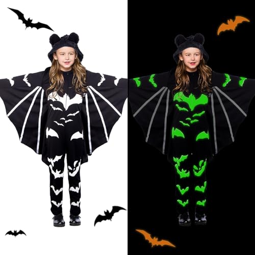 Aitsite Halloween Kostüme, leuchtende Fledermausanzüge, Fledermausanzüge für Jungen, Fledermaus-Einteiler für Kinder, Halloween für Jungen und Mädchen, Karnevalskostüme（140） von Aitsite