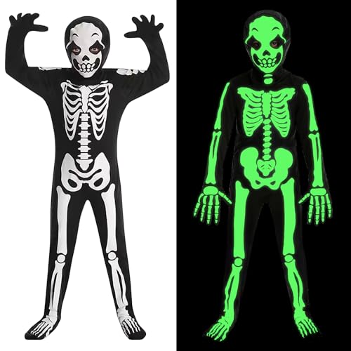 Aitsite Halloween Familienkostüm, Skelett Kostüm Kind für 130~140cm, Kostüm Skelett Junge Skelett Umhang Kinder für Halloween Partys und Familienfeiern Aitsite Halloween Familienkostüm, Skelett Kostüm Kind für 130~140cm, Kostüm Skelett Junge Skelett Umhang Kinder für Halloween Partys und Familienfeiern von Aitsite