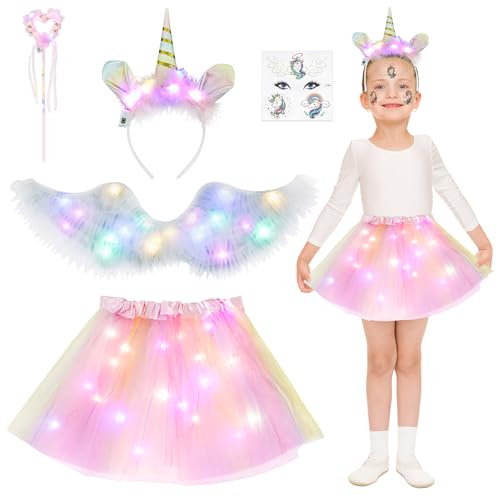 Aitsite Einhorn Flügel Kostüm Kinder, Leuchtende Kinder Einhorn Kostüm, LED Tutu Tüllrock Einhorn Kostüm Mädchen, Tutu Rock mit Einhorn Headband, Einhorn Kostüm für Karneval und Cosplay Party Aitsite Einhorn Flügel Kostüm Kinder, Leuchtende Kinder Einhorn Kostüm, LED Tutu Tüllrock Einhorn Kostüm Mädchen, Tutu Rock mit Einhorn Headband, Einhorn Kostüm für Karneval und Cosplay Party von Aitsite