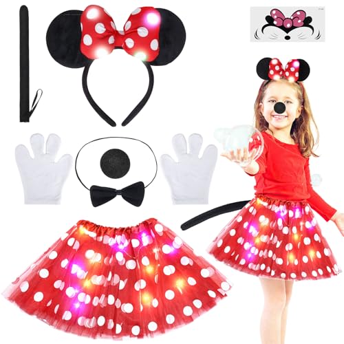 Aitsite Mini Maus Kostüm Damen, Leuchtende Kinder Minnie Kostüm, LED Tutu Tüllrock Minnie Kostüm Mädchen, Tutu Rock mit Minnie Headband Aitsite Mini Maus Kostüm Damen, Leuchtende Kinder Minnie Kostüm, LED Tutu Tüllrock Minnie Kostüm Mädchen, Tutu Rock mit Minnie Headband von Aitsite