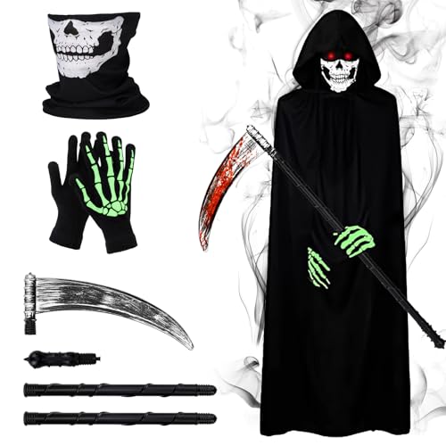 Aitsite Kostüm Halloween Sensenmann, Hallooweenkostüm Kinder, Kostüm Kinder Umhang, Sensenmann Mädchen Kostüm für Halloween Partys und Familienfeiern Aitsite Kostüm Halloween Sensenmann, Hallooweenkostüm Kinder, Kostüm Kinder Umhang, Sensenmann Mädchen Kostüm für Halloween Partys und Familienfeiern von Aitsite
