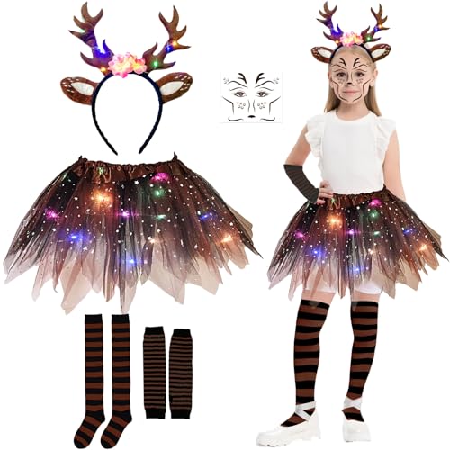 Aitsite Karnevals Kostüm Mädchen Reh, Leuchtende Kinder Reh Kostüm, LED Tutu Tüllrock Rentier Kostüm Mädchen, Tutu Rock mit Reindeer Headband, Reh Rock für Karneval und Cosplay Party Aitsite Karnevals Kostüm Mädchen Reh, Leuchtende Kinder Reh Kostüm, LED Tutu Tüllrock Rentier Kostüm Mädchen, Tutu Rock mit Reindeer Headband, Reh Rock für Karneval und Cosplay Party von Aitsite