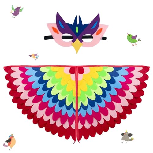 Aitsite Kinder Vogelflügel Kostüm, Vogelflügel Kostüm Umhang Kinder, Vogelkostümkinder Eulen Kostüm Mit Filzaugen Maske, Kostüm Vogeleule Vogel Papagei Geschenk Für Jungen Mädchen Karneval Cosplay von Aitsite