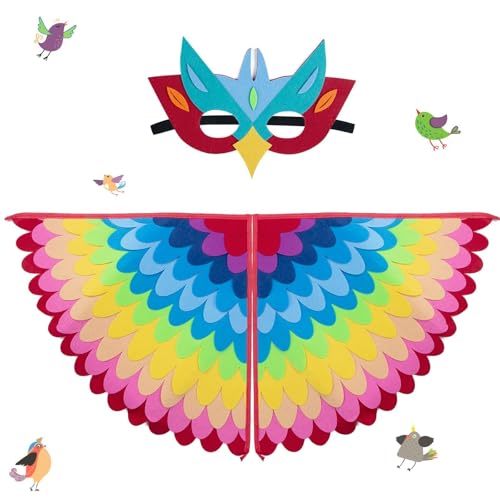 Aitsite Kinder Vogelflügel Kostüm, Vogeleule Und Pfau Maske Eule Verkleiden Sich, Mit Filzmasken, Papagei Kostüm Kinder, Vogel Kostüm Kind,Eulen Kostüm Kinder von Aitsite