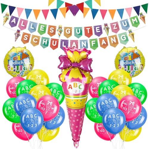 Aitsite Luftballons Schulanfang, 30 Stück Bunt Einschulung Deko, Ballons Einschulung Dekoration Set, 12 Zoll Latexballon + Folienballon geeignet für Aufnahmefeier und Schuleinführung von Aitsite