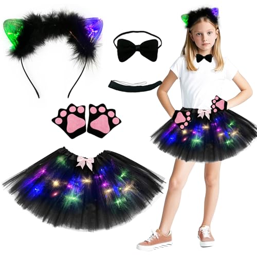 Aitsite cat Tierkostüm Kinder, Tüllrock mit Lichterkette Karneval, Tier Kostüm, Dschungel Kostüm Kinder, Mädchen Tüllrock Set, Mit Haarbänder Nase Schleifen Schwanz, Karneval Faschingskostüme Kinder Aitsite cat Tierkostüm Kinder, Tüllrock mit Lichterkette Karneval, Tier Kostüm, Dschungel Kostüm Kinder, Mädchen Tüllrock Set, Mit Haarbänder Nase Schleifen Schwanz, Karneval Faschingskostüme Kinder von Aitsite