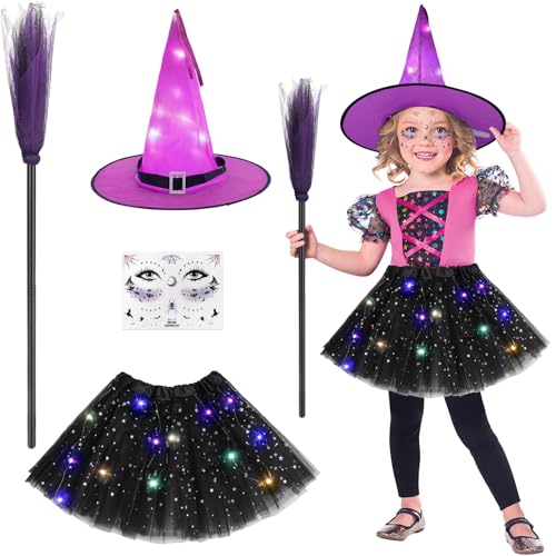 Aitsite Karneval Hexenkostüm kinder, Leuchtende Kinder Hexen Kostüm, LED Tutu Tüllrock Hexen Kostüm Mädchen, Tutu Rock mit Hexen Hut, Hexen Rock für Halloween und Karnevals Partys Aitsite Karneval Hexenkostüm kinder, Leuchtende Kinder Hexen Kostüm, LED Tutu Tüllrock Hexen Kostüm Mädchen, Tutu Rock mit Hexen Hut, Hexen Rock für Halloween und Karnevals Partys von Aitsite