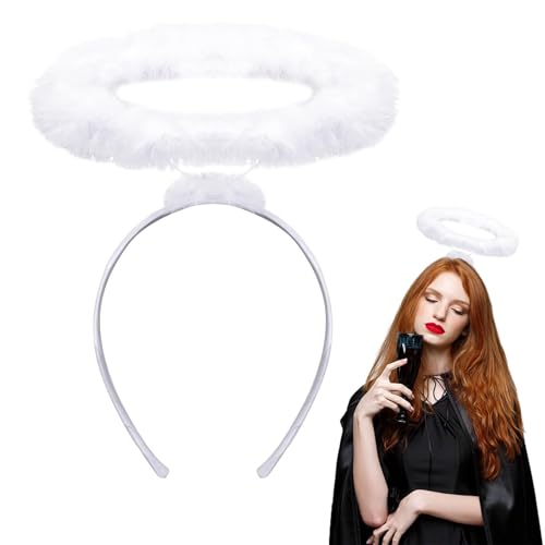 Haarreif Heiligenschein Weiß, Haarreifen Engel, Heiligenschein Engel Haarreif, Karnevalsengel Accessoire für Damen & Herren, Stirnband mit Federkranz für Karneval Masquerade Party Foto Requisiten von Aitsite