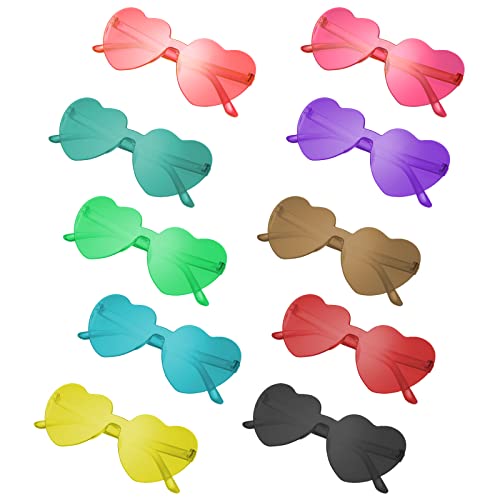 Guiffly Herz Sonnenbrille Damen, 10PCS Herz Sonnenbrille Randlos Lustige Festival Sonnenbrille Hippie Accessoires Partybrillen Party Sonnenbrille Retro Rave Brille Herzchen Bunte Sonnenbrillen von Aitsite