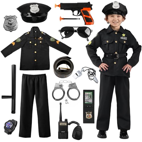 Polizei Kostüm Kinder Jungen, Polizei Set Kinder, Polizei Uniform Kinder inklusive Hemd Hose Hut Gürtel und Polizei Spielzeug Accessoires, Polizeianzug für Kinder Jungen Halloween Karneval Cosplay Polizei Kostüm Kinder Jungen, Polizei Set Kinder, Polizei Uniform Kinder inklusive Hemd Hose Hut Gürtel und Polizei Spielzeug Accessoires, Polizeianzug für Kinder Jungen Halloween Karneval Cosplay von Aitsite