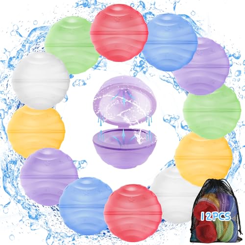 Wasserbomben Wiederverwendbar, 12PCS Wiederverwendbare Wasserbomben Selbstschließend Wiederbefüllbare Wasserbomben Magnetisch Wasserballons Splash Ball Reusable Water Balloon Magnet Silikon von Aitsite