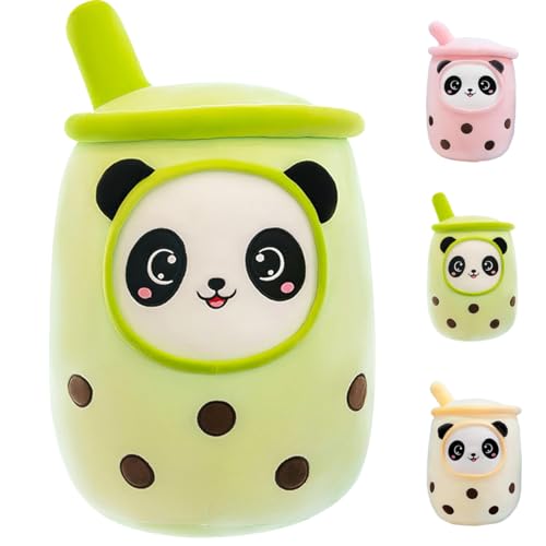 Aiuidun Bubble Tea Kuscheltier,Boba Stofftier Plüschkissen Spielzeug Weiches Umarmungskissen Geschenk für Kinder Mädchen Jungen(Panda-Grün,35cm) von Aiuidun