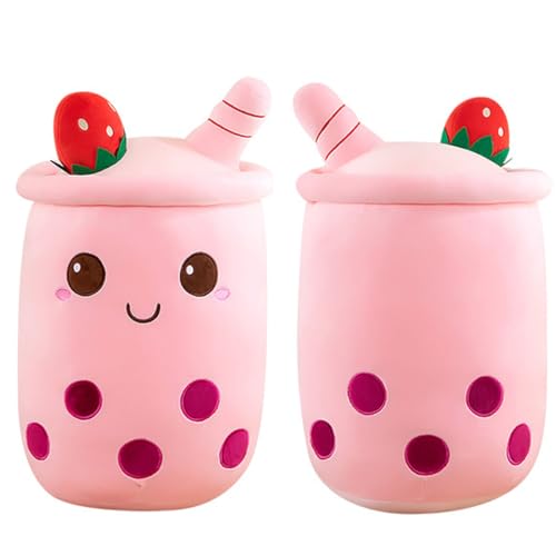 Aiuidun Bubble Tea Kuscheltier,Boba Stofftier Plüschkissen Spielzeug Weiches Umarmungskissen Geschenk für Kinder Mädchen Jungen(Rosa-Runde Augen,35cm) von Aiuidun