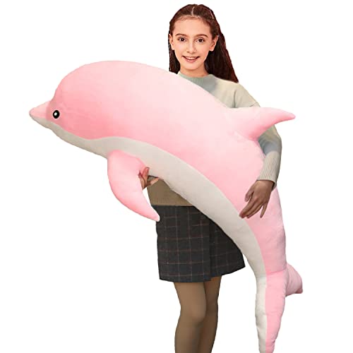 Aiuidun Delfin Kuscheltier,Stofftier Delfin Plüschtier Plüschkissen Superweiches Meerestier Plüschspielzeug Puppen für Jungen Mädchen Schlafkissen Geschenk (100cm/39.37inch, Pink) von Aiuidun