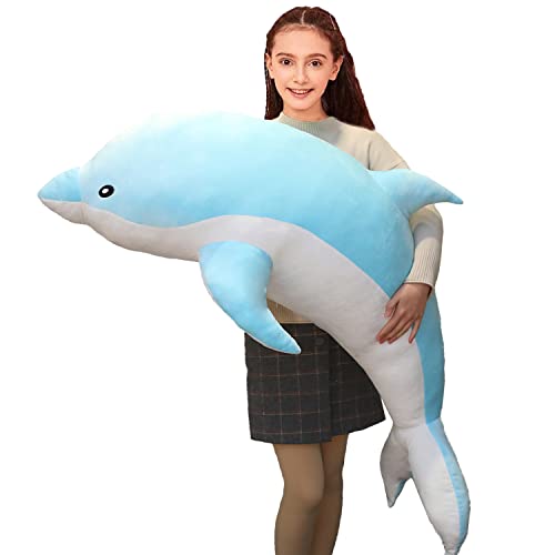 Aiuidun Delfin Kuscheltier,Stofftier Delfin Plüschtier Plüschkissen Superweiches Meerestier Plüschspielzeug Puppen für Jungen Mädchen Schlafkissen Geschenk (120cm/47.24inch, Blue) von Aiuidun