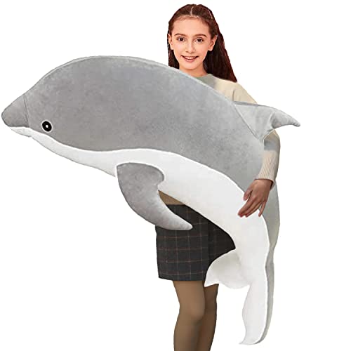 Aiuidun Delfin Kuscheltier,Stofftier Delfin Plüschtier Plüschkissen Superweiches Meerestier Plüschspielzeug Puppen für Jungen Mädchen Schlafkissen Geschenk (50cm/19.68inch, Grey) von Aiuidun