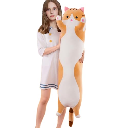 Aiuidun Lange Katze Kuscheltier Stofftiere Katzen Plüsch Kisse Süße Kätzchen Plüschtier Schlafkissen,Weiche Lange Katze Kuschelkissen Geschenk für Kinder Freundin(70cm/27.5inch,Yellow) von Aiuidun