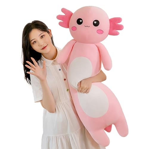 Aiuidun Plüschtier Axolotl Kuscheltier Stofftier Axolotl Plüsch Umarmung Kissen,Weicher Salamander Langes Wurfkissen Spielzeug,Schmusetier Geschenk für Kinder Mädchen Jungen(Rosa,100cm) von Aiuidun