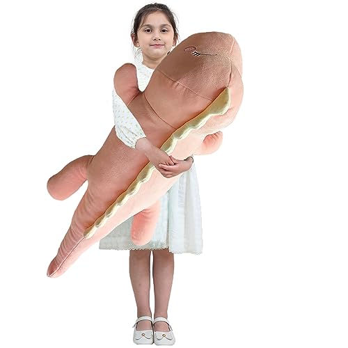 Aiuidun Plüschtier Dinosaurier Kuscheltier Stofftier Plüschkissen,Lange Dino Plüsch Spielzeug Umarmungskissen Lumbar Rückenkissen Puppe Geschenke für Kinder (60cm, Pink - Happy) von Aiuidun