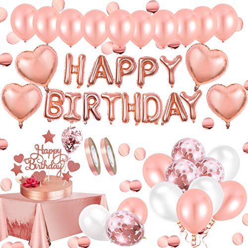 Geburtstagsdeko Rosegold Deko, Happy Birthday Decorations Girlande Balloon, Rosegold Konfetti Luftballons, Tischdeko Geburtstag Deko zum Mädchen von AivaToba