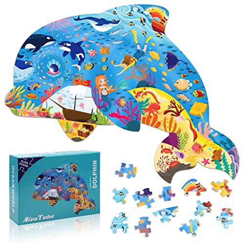 Puzzle Delfin Kinder, Jigsaw Puzzle 108 Teile Tier Besondere Puzzle Spielzeug Witzig Kinderpuzzle Geschenk für Kleinkinder Jungen Mädchen ab 3 4 5 6 7 8 9 Jahren (Stil 1) von AivaToba