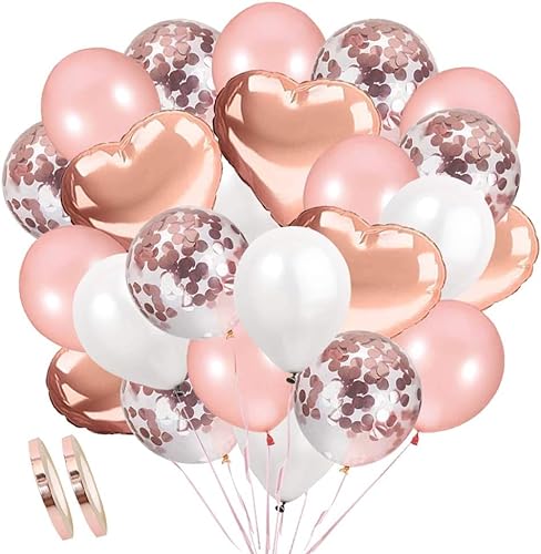 AivaToba Rose Gold Luftballons Konfetti Ballons, Latexballons Helium Ballons Herzluftballon Herzballons Weiße Luftballons für Geburtstag, Baby-Dusche, Hochzeit Dekoration, Party Deko von AivaToba