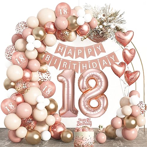 Deko 18 Geburtstag Mädchen, AivaToba 18. Geburtstag Deko Rose Gold luftballons 18. Jahre,Happy Birthday Banner Birthday Decorations 18 Geburtstagsdeko Mädchen Luftballon Girlande Party Deko. von AivaToba