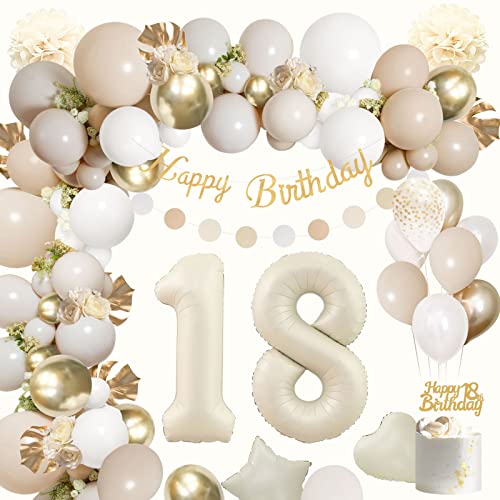 Deko 18. Geburtstag Mädchen,AivaToba Deko 18 Geburtstag Beige Gold Weiß luftballons 18. Jahre,Happy Birthday Banner Birthday Decorations 18 Geburtstagsdeko Mädchen Luftballon Girlande Party Deko von AivaToba