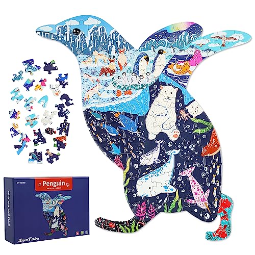 Puzzle Kinder 100 Teile, Puzzle Pinguin Kinder Lernpuzzle Spielzeug Geschenk für Kleinkinder Jungen Mädchen im Alter von 3 4 5 6 7 8 9 Jahren. von AivaToba