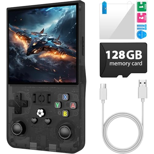 R36 Max Retro-Spielekonsole, tragbare Handheld-Konsole mit 4,0-Zoll-Bildschirm, Linux-System, 128 GB TF-Karte, unterstützt 30+ Emulatoren, 4000 mAh wiederaufladbarer tragbarer Taschen-Arcade von Aiworthy