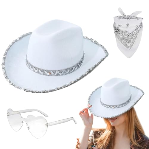 Aizuoni Cowgirl Outfit Damen, Cowgirl Hut Set, Cowboy Hut Pink, Cowboyhüte, Glitzer Hut Cowboy Kostüm Damen Für Damen,Modische Bling Cowgirl-Mütze | Kostümzubehör Zum Thema Karneval Für Das Festival Aizuoni Cowgirl Outfit Damen, Cowgirl Hut Set, Cowboy Hut Pink, Cowboyhüte, Glitzer Hut Cowboy Kostüm Damen Für Damen,Modische Bling Cowgirl-Mütze | Kostümzubehör Zum Thema Karneval Für Das Festival von Aizuoni
