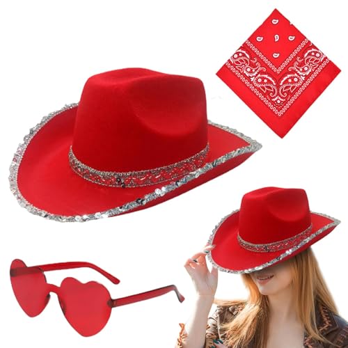 Aizuoni Cowgirl Outfit Damen, Cowgirl Hut Set, Cowboy Hut Pink, Cowboyhüte, Glitzer Hut Cowboy Kostüm Damen Für Damen,Modische Bling Cowgirl-Mütze | Kostümzubehör Zum Thema Karneval Für Das Festival Aizuoni Cowgirl Outfit Damen, Cowgirl Hut Set, Cowboy Hut Pink, Cowboyhüte, Glitzer Hut Cowboy Kostüm Damen Für Damen,Modische Bling Cowgirl-Mütze | Kostümzubehör Zum Thema Karneval Für Das Festival von Aizuoni