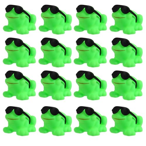 Aizuoni Gummi-Frosch-Spielzeug, Frosch-Quietschspielzeug,16 Stück kleine grüne Froschspielzeuge - Gummi-Mini-Frosch-Spielzeug, groß, kleines grünes Frosch-Spielzeug, Sonnenbrillen-Design für Dusche, von Aizuoni