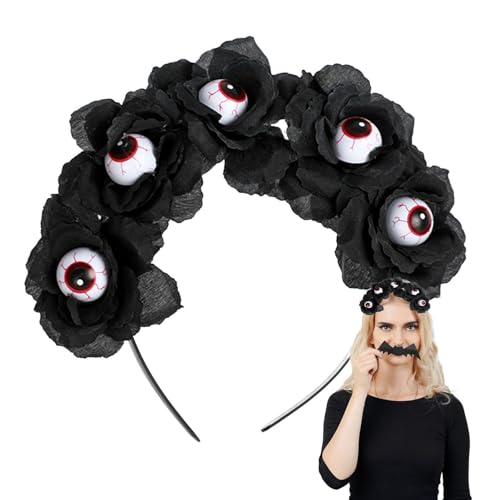 Aizuoni Halloween-Stirnbänder | Totenkopfband Haarreif,Halloween Rosenschleier Gothic Totenkopf Stirnband, Blumen Haarreifen für Mädchen Jungen von Aizuoni