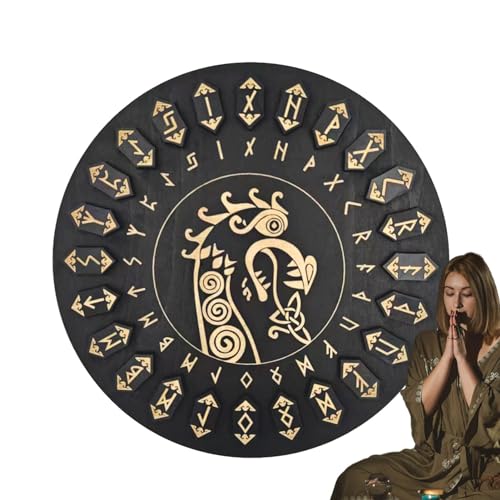 Aizuoni Hexen-Bastelrunen, Hexenrunen-Set,25 Stück Hexen-Bastelrunen aus Holz mit Scheibe - Dekorative multifunktionale Handwerkswerkzeuge mit unsterblichen Inschriften für Meditation, Hexenhandwerk, von Aizuoni