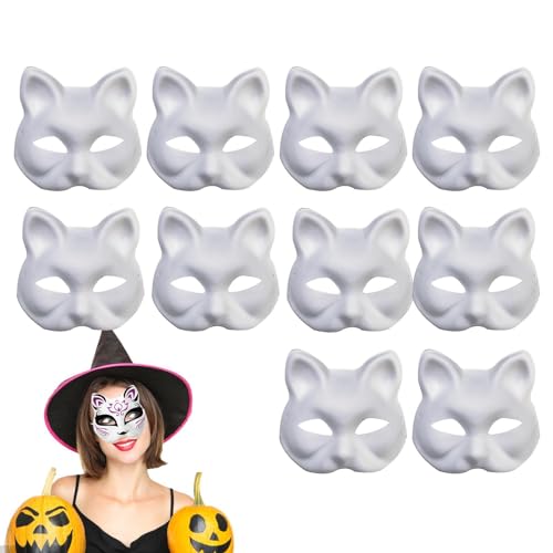 Aizuoni Katzenmasken Zum Bemalen, Unlackierte Automaske, 10 Stück DIY-Katzenform, Bemalbare Blanko-Masken,Halbe Gesichtsbedeckung, Cosplay-Requisiten Für Halloween, Karneval, Partygeschenke, von Aizuoni