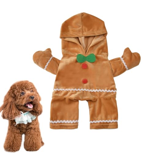 Aizuoni Lebkuchenhundekostüm - Haustier-Weihnachtsplüschmantel Für Welpen, Hunde Weihnachtskostü Für Haustierhund, Warmer, Weicher Hunde-Kapuzenpullover von Aizuoni